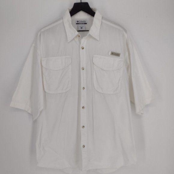 Columbia Fishing Caped Vented Front Pockets White Short Sleeve Button Up Shirt - Picture 1 of 7